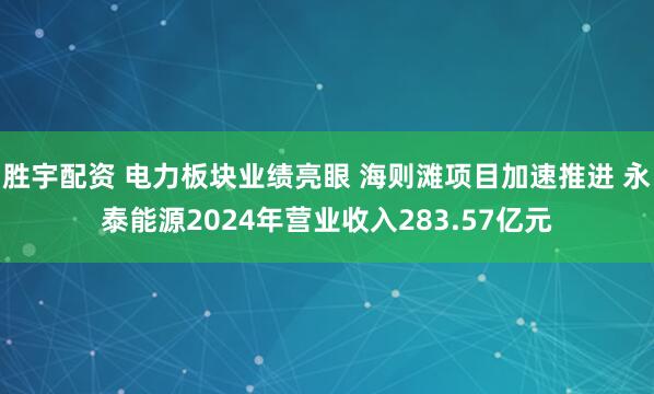 胜宇配资 电力板块业绩亮眼 海则滩项目加速推进 永泰能源2024年营业收入283.57亿元